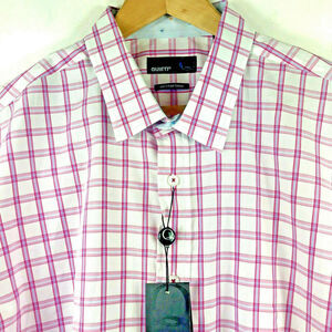 QUIETI Shirt Mens XXL Long Sleeve Pink Plaid 100% Fine Cotton Flip Cuff NEW $110